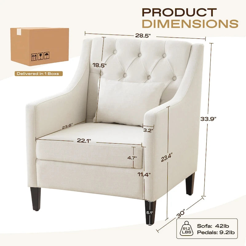 Fauteuil tapissé capitonné beige 30 avec oreiller lombaire