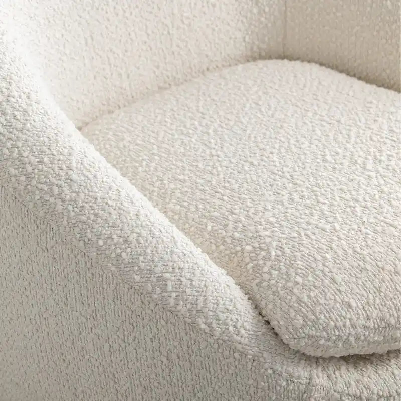 Fauteuil tonneau pivotant rembourré en tissu bouclette blanc crème 31