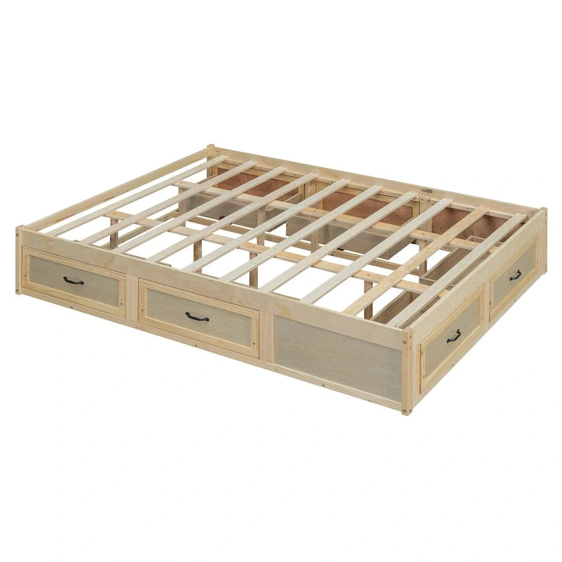 Lit plate-forme Queen Size avec 6 tiroirs de rangement