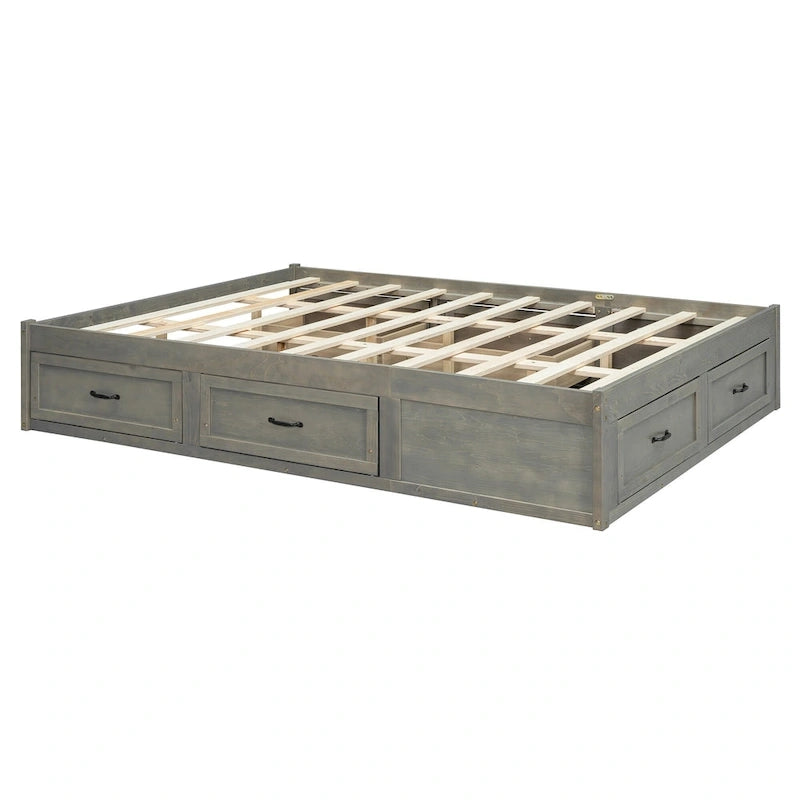Lit plate-forme Queen Size avec 6 tiroirs de rangement
