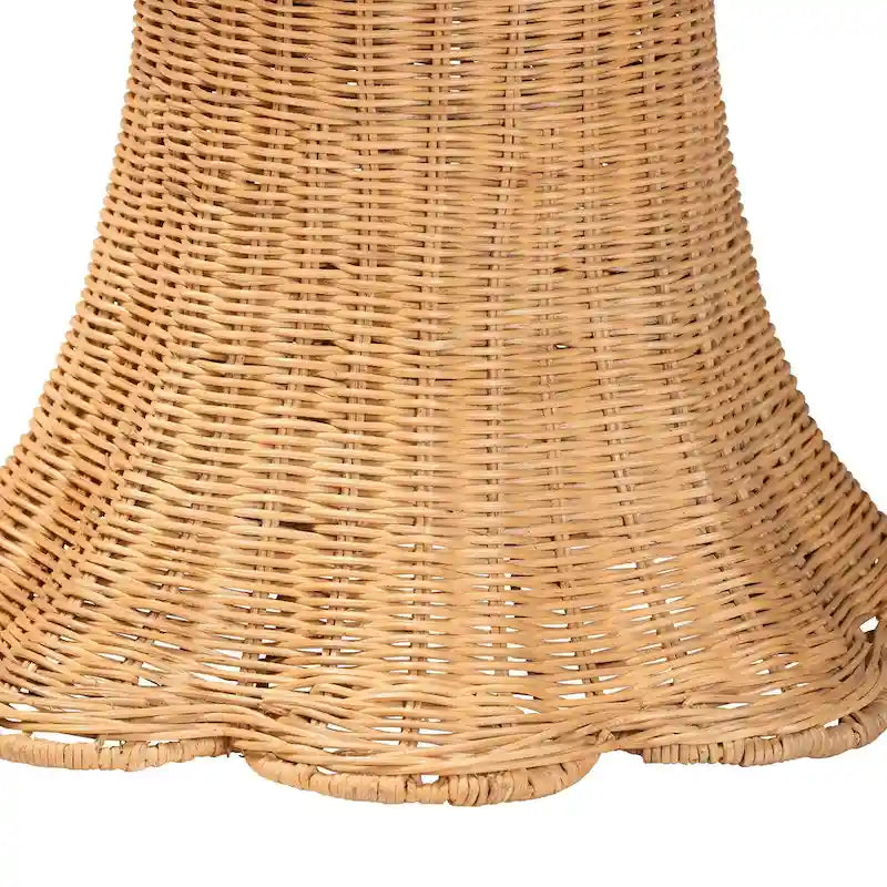 Table d'appoint en rotin naturel festonné - Table en osier tressé à la main avec base plissée, style côtier pour salon ou couloir
