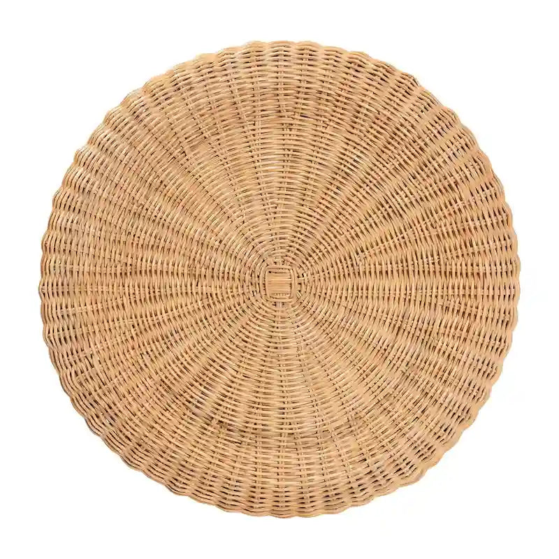 Table d'appoint en rotin naturel festonné - Table en osier tressé à la main avec base plissée, style côtier pour salon ou couloir