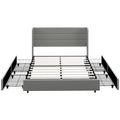 Lit de Rangement Queen Size avec 4 Tiroirs, Capacité de 330 kg et Tête de Lit en Lin