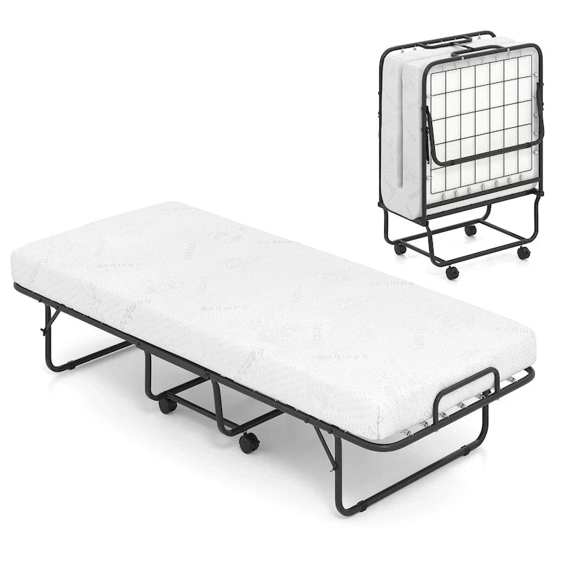 Lit pliant avec matelas 74 x 31 pouces, lit d'appoint roulant de taille berceau