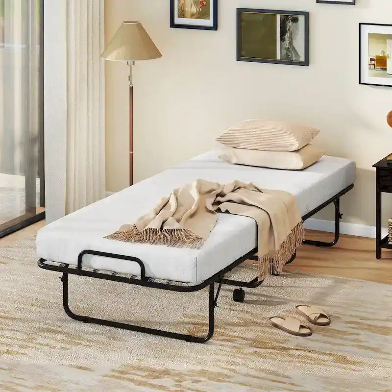 Lit pliant avec matelas 74 x 31 pouces, lit d'appoint roulant de taille berceau