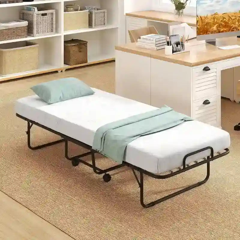 Lit pliant avec matelas 74 x 31 pouces, lit d'appoint roulant de taille berceau
