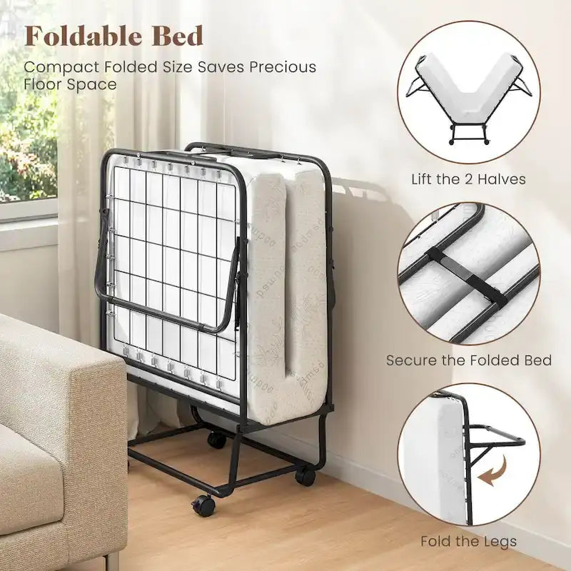 Lit pliant avec matelas 74 x 31 pouces, lit d'appoint roulant de taille berceau
