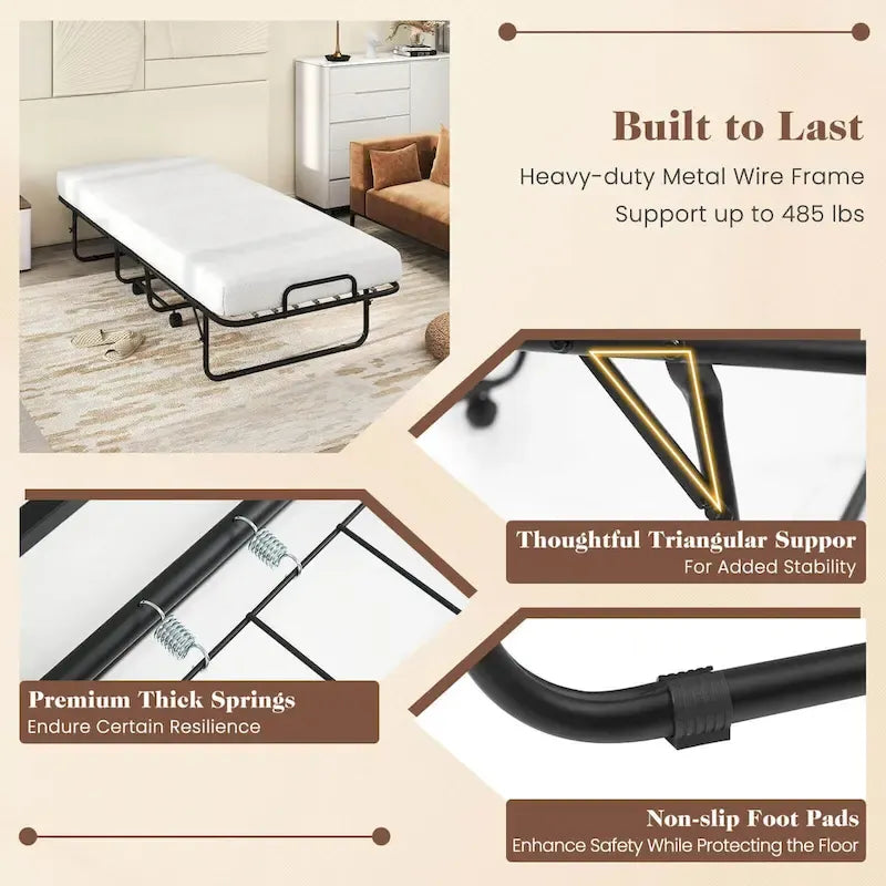 Lit pliant avec matelas 74 x 31 pouces, lit d'appoint roulant de taille berceau