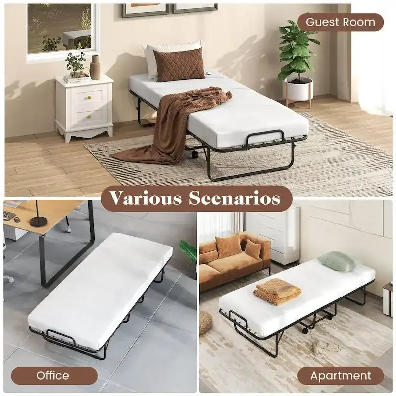 Lit pliant avec matelas 74 x 31 pouces, lit d'appoint roulant de taille berceau