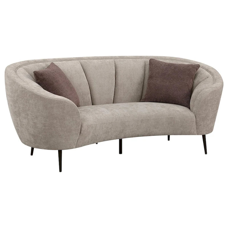 Causeuse courbée, 84 pouces beige, design rond, 2 coussins décoratifs