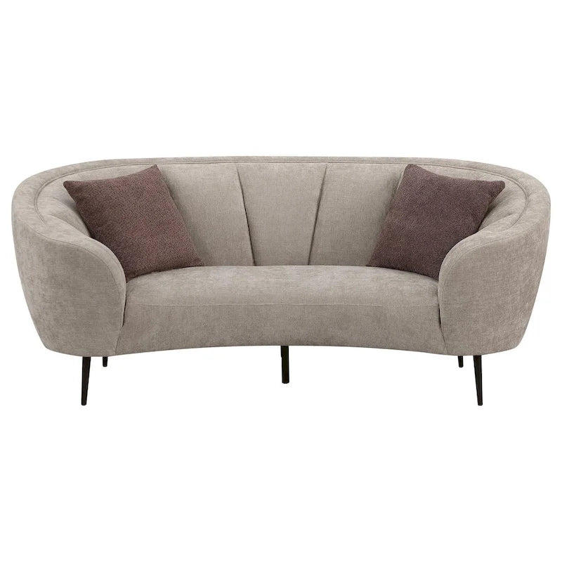 Causeuse courbée, 84 pouces beige, design rond, 2 coussins décoratifs