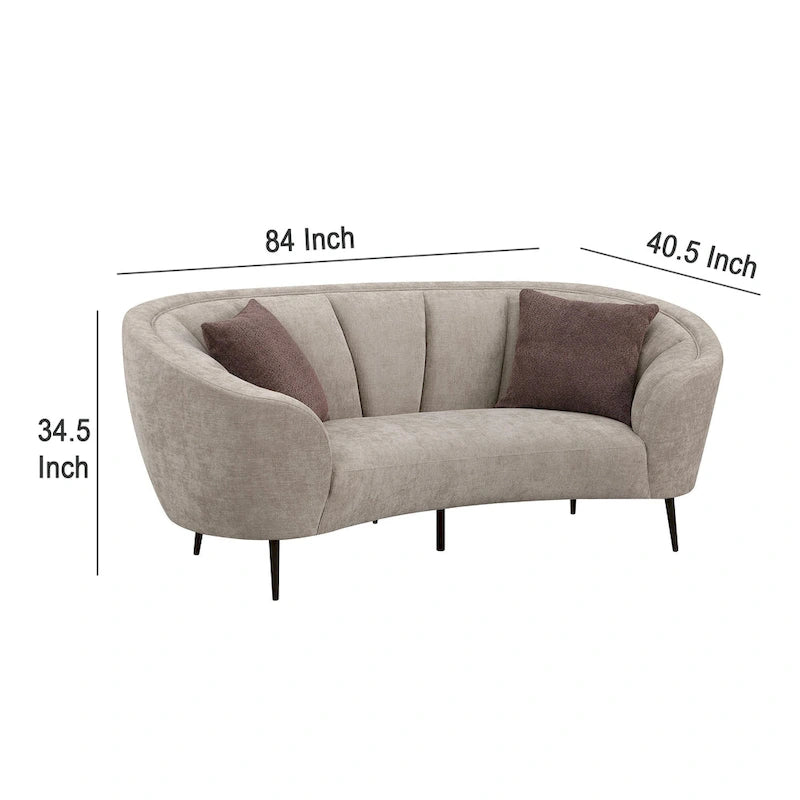 Causeuse courbée, 84 pouces beige, design rond, 2 coussins décoratifs