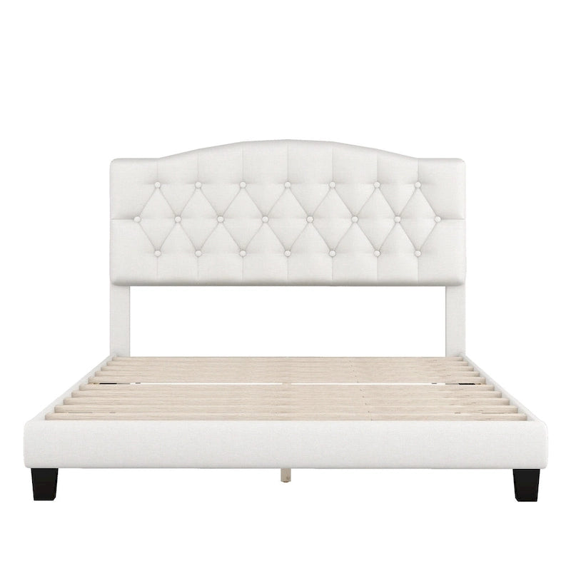 Cadre de lit plateforme avec tête de lit incurvée en selle, lit plateforme de style royal médiéval moderne avec détails capitonnés en losange