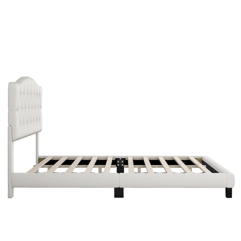 Cadre de lit plateforme avec tête de lit incurvée en selle, lit plateforme de style royal médiéval moderne avec détails capitonnés en losange
