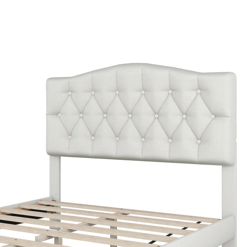 Cadre de lit plateforme avec tête de lit incurvée en selle, lit plateforme de style royal médiéval moderne avec détails capitonnés en losange