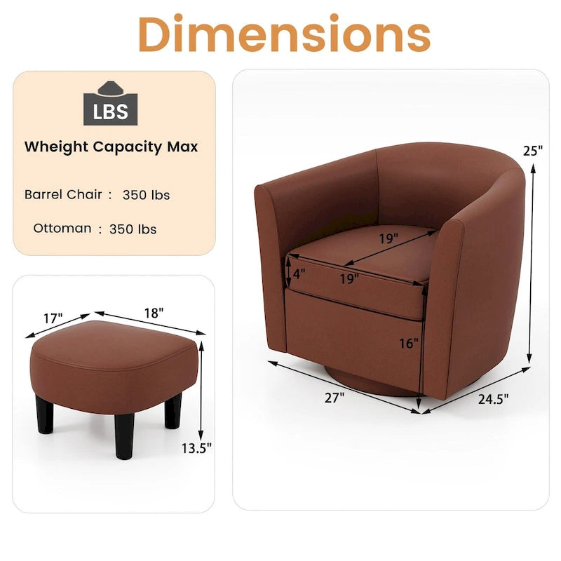 Fauteuil pivotant avec repose-pieds, dossier incurvé