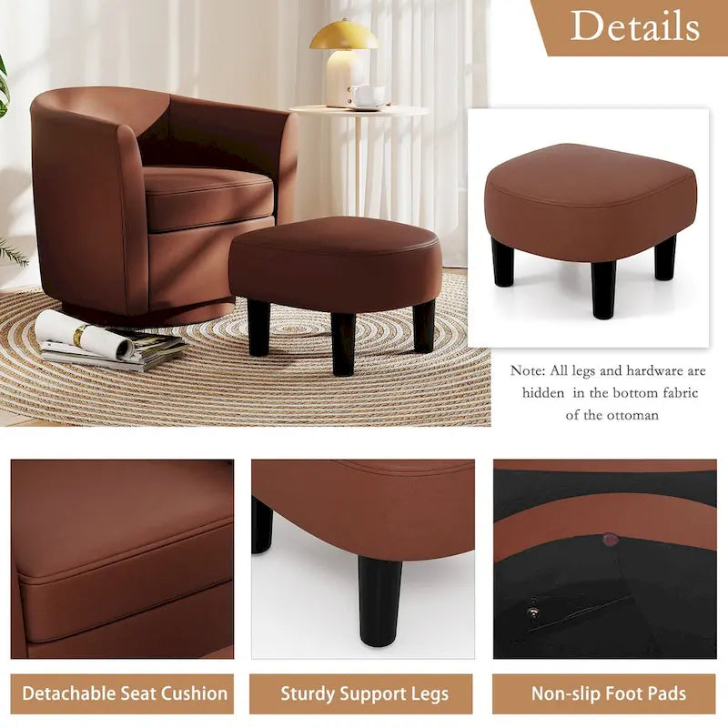 Fauteuil pivotant avec repose-pieds, dossier incurvé