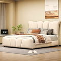 Lit plateforme pleine grandeur rembourré en velours beige