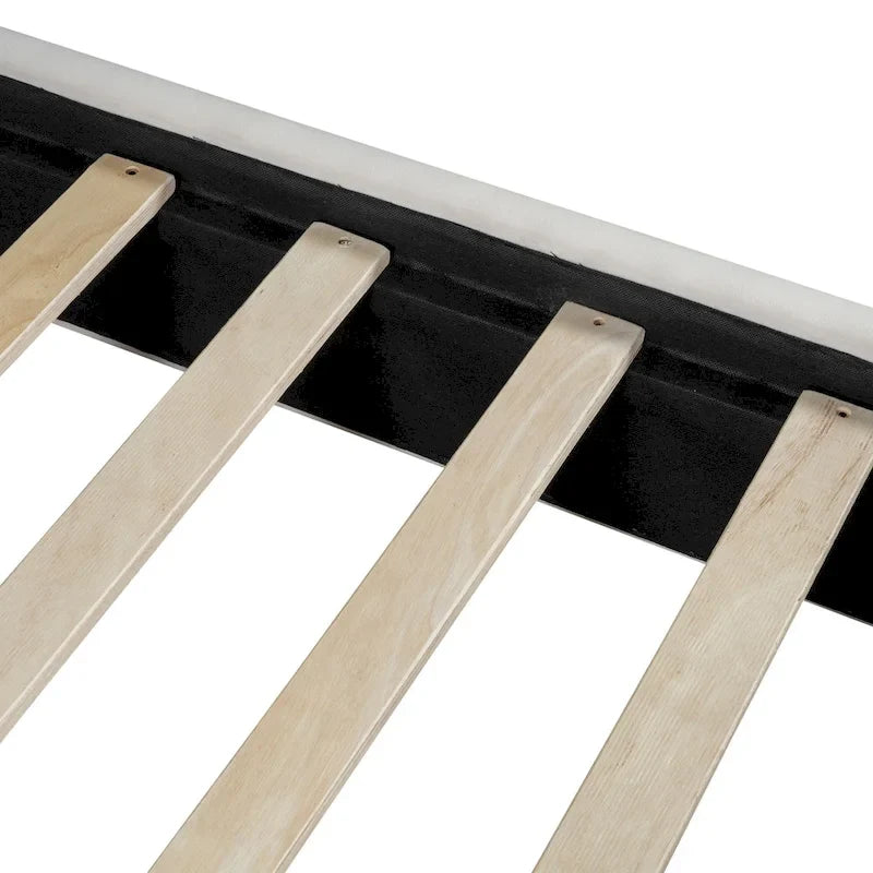 Lit plateforme pleine grandeur rembourré en velours beige