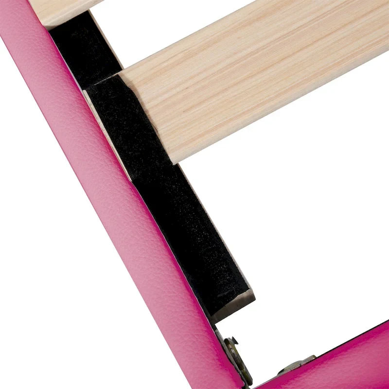 Lit plateforme rose pleine grandeur avec tête de lit couronne à DEL : Fabriqué en MDF, contreplaqué, PU, métal, supporte 272 kg