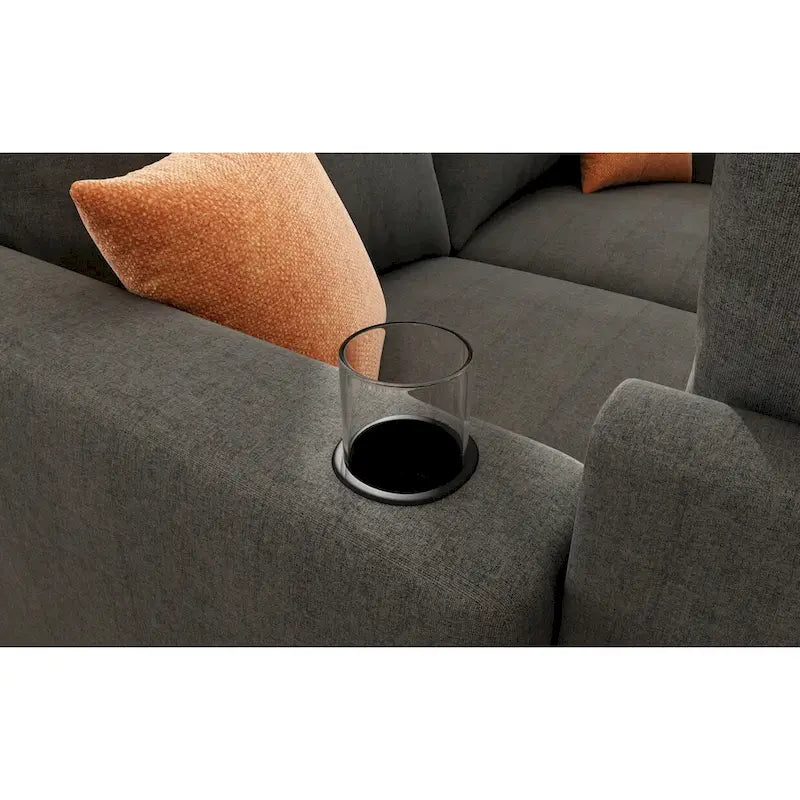 Canapé d'angle modulable 4 places en U gris avec poufs de rangement