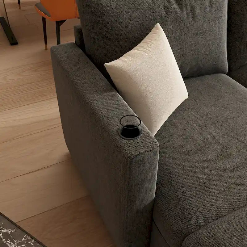 Canapé d'angle modulable 4 places en U gris avec poufs de rangement