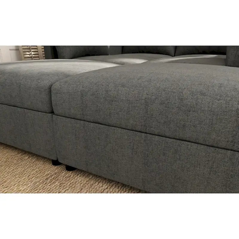 Canapé d'angle modulable 4 places en U gris avec poufs de rangement