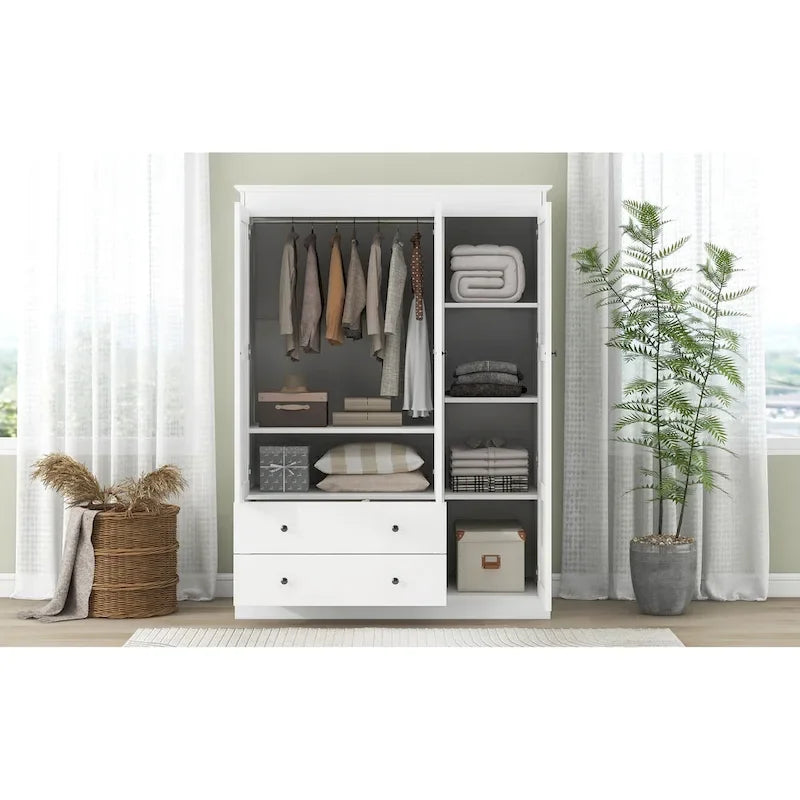 47,2 Armoire moderne avec 3 portes persiennes, 2 tiroirs et 4 étagères de rangement