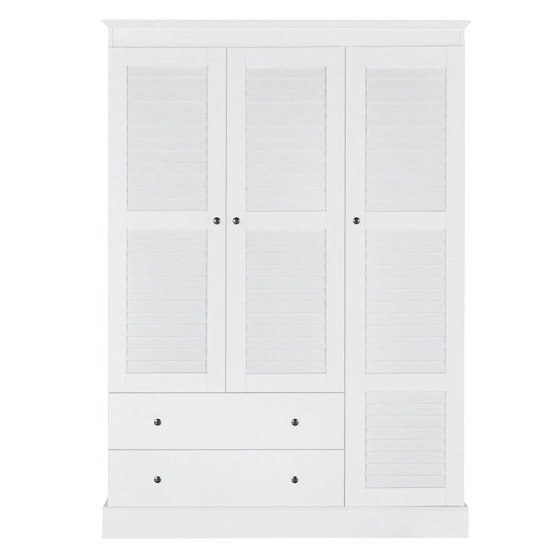 47,2 Armoire moderne avec 3 portes persiennes, 2 tiroirs et 4 étagères de rangement