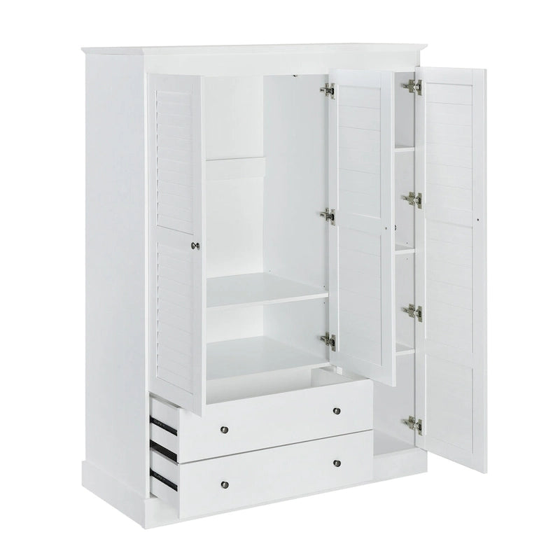 47,2 Armoire moderne avec 3 portes persiennes, 2 tiroirs et 4 étagères de rangement