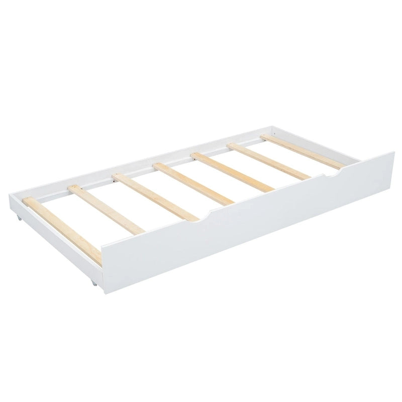 Lit plateforme moderne en bois blanc grand format avec tête de lit et lit gigogne double