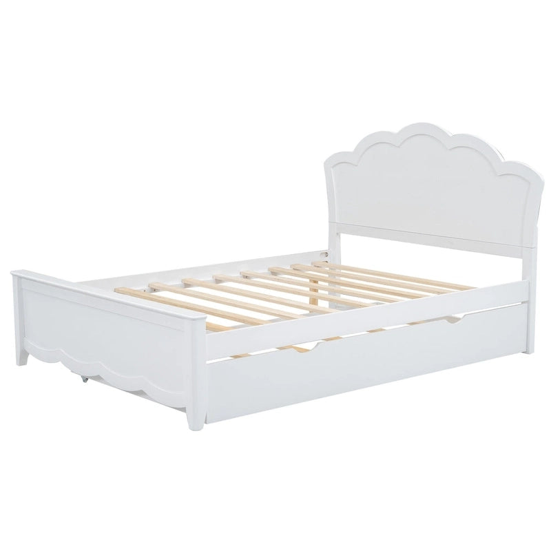 Lit plateforme moderne en bois blanc grand format avec tête de lit et lit gigogne double