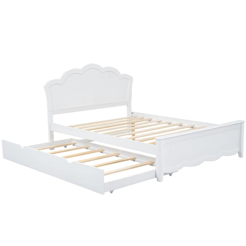 Lit plateforme moderne en bois blanc grand format avec tête de lit et lit gigogne double