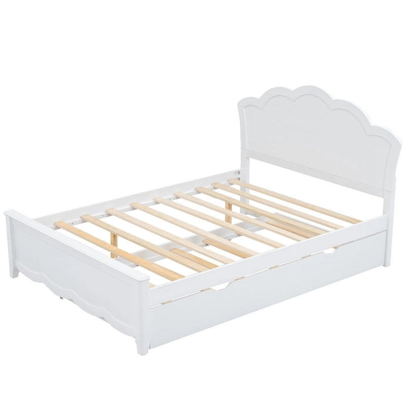 Lit plateforme moderne en bois blanc grand format avec tête de lit et lit gigogne double