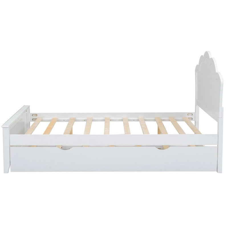 Lit plateforme moderne en bois blanc grand format avec tête de lit et lit gigogne double