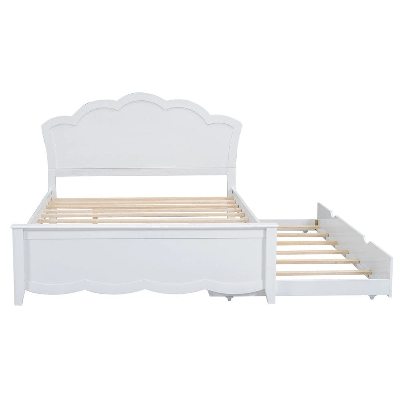 Lit plateforme moderne en bois blanc grand format avec tête de lit et lit gigogne double