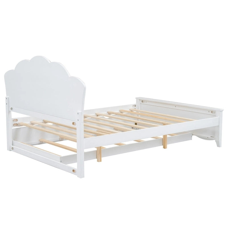 Lit plateforme moderne en bois blanc grand format avec tête de lit et lit gigogne double