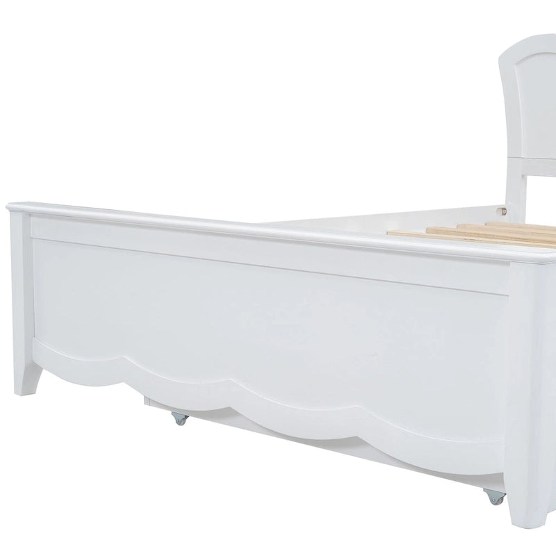 Lit plateforme moderne en bois blanc grand format avec tête de lit et lit gigogne double