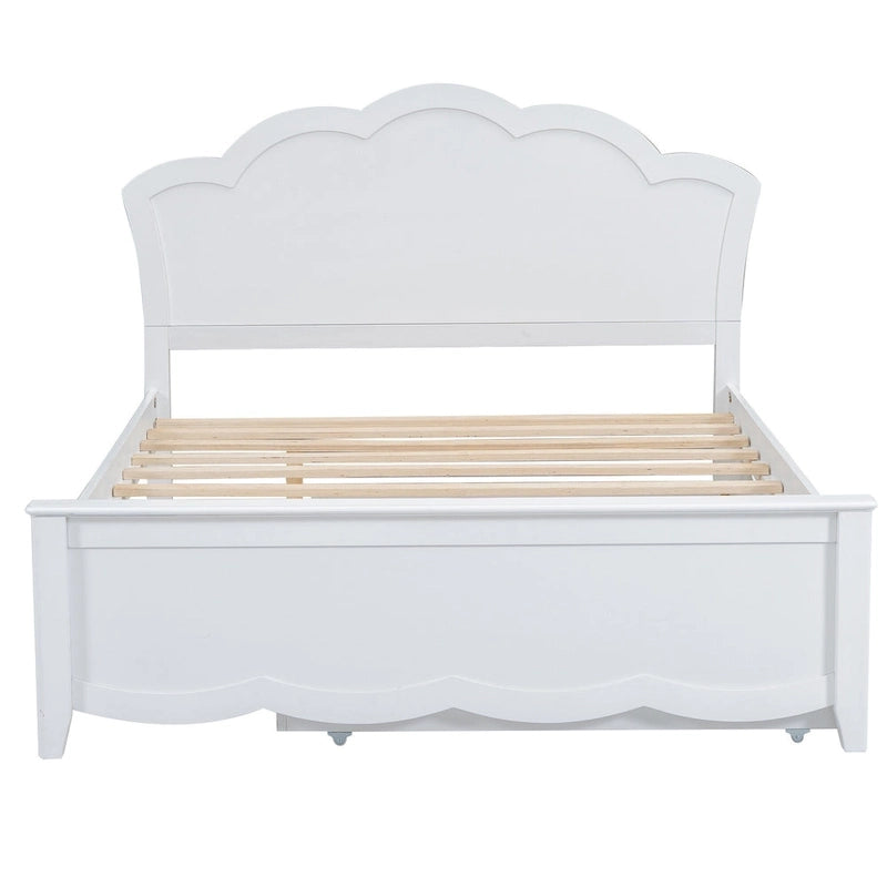 Lit plateforme moderne en bois blanc grand format avec tête de lit et lit gigogne double