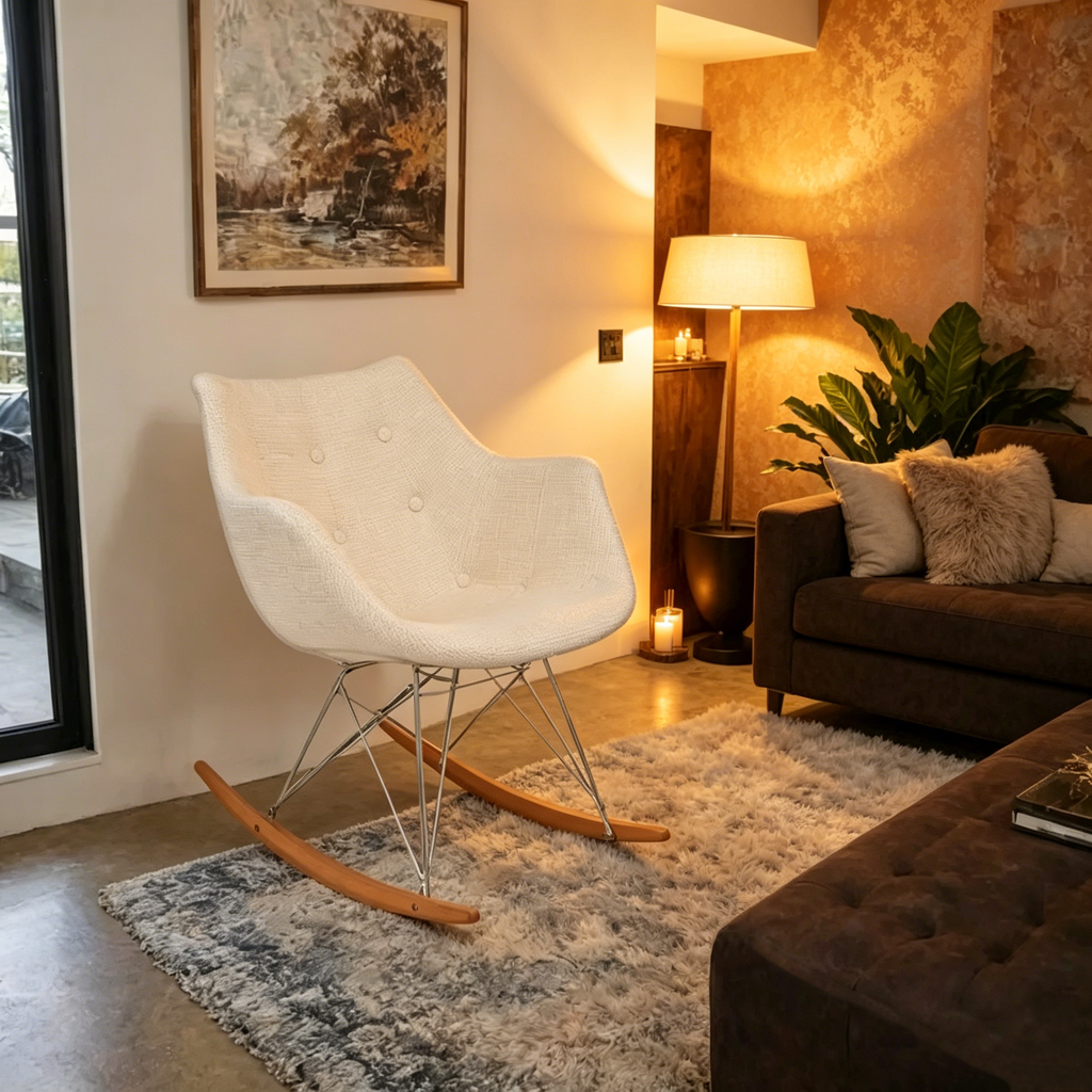 Fauteuil à bascule d'allaitement rembourré en polyester - Fauteuil d'appoint moderne pour salon, chambre à coucher, intérieur et extérieur