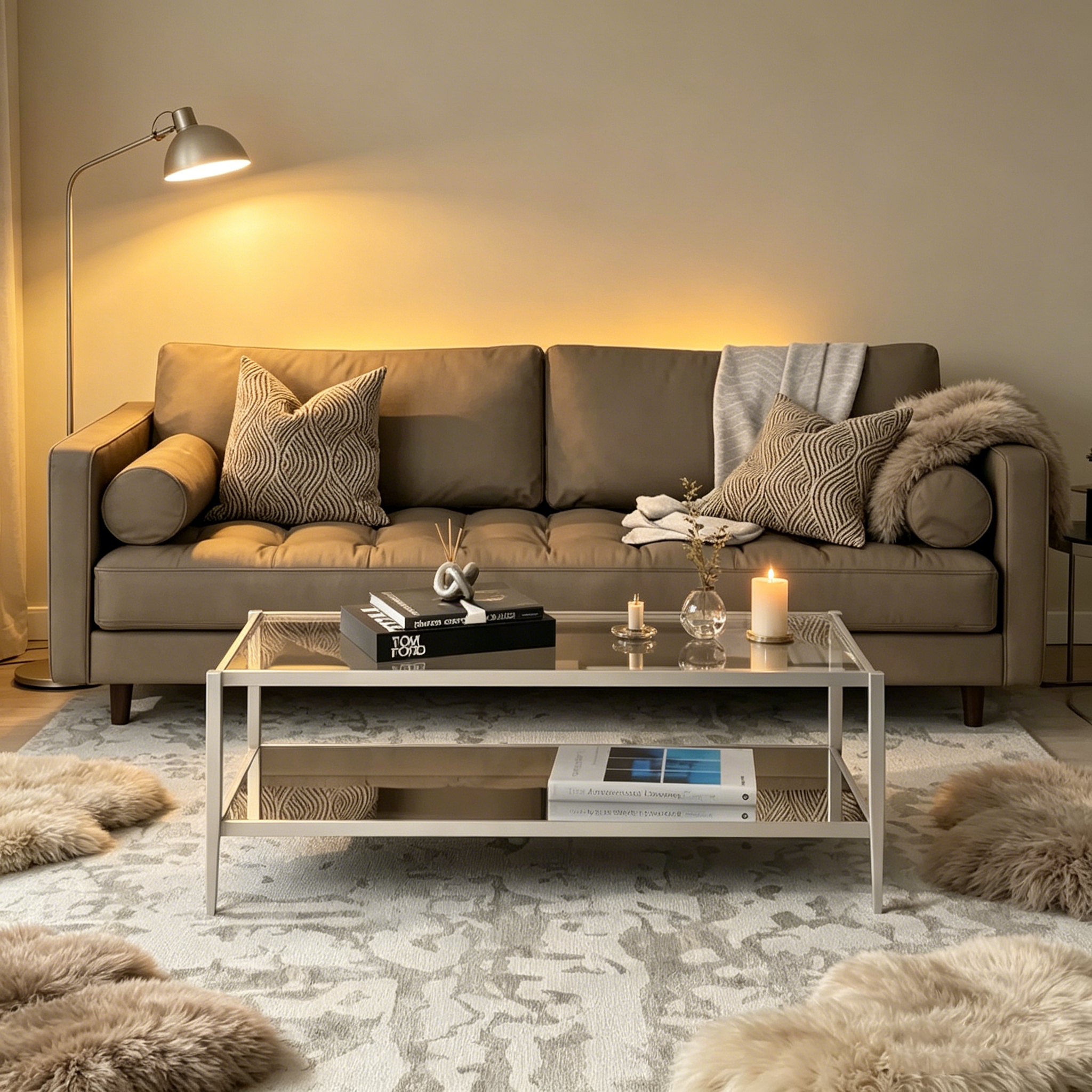 Table basse rectangulaire de 45 de large avec étagère miroir