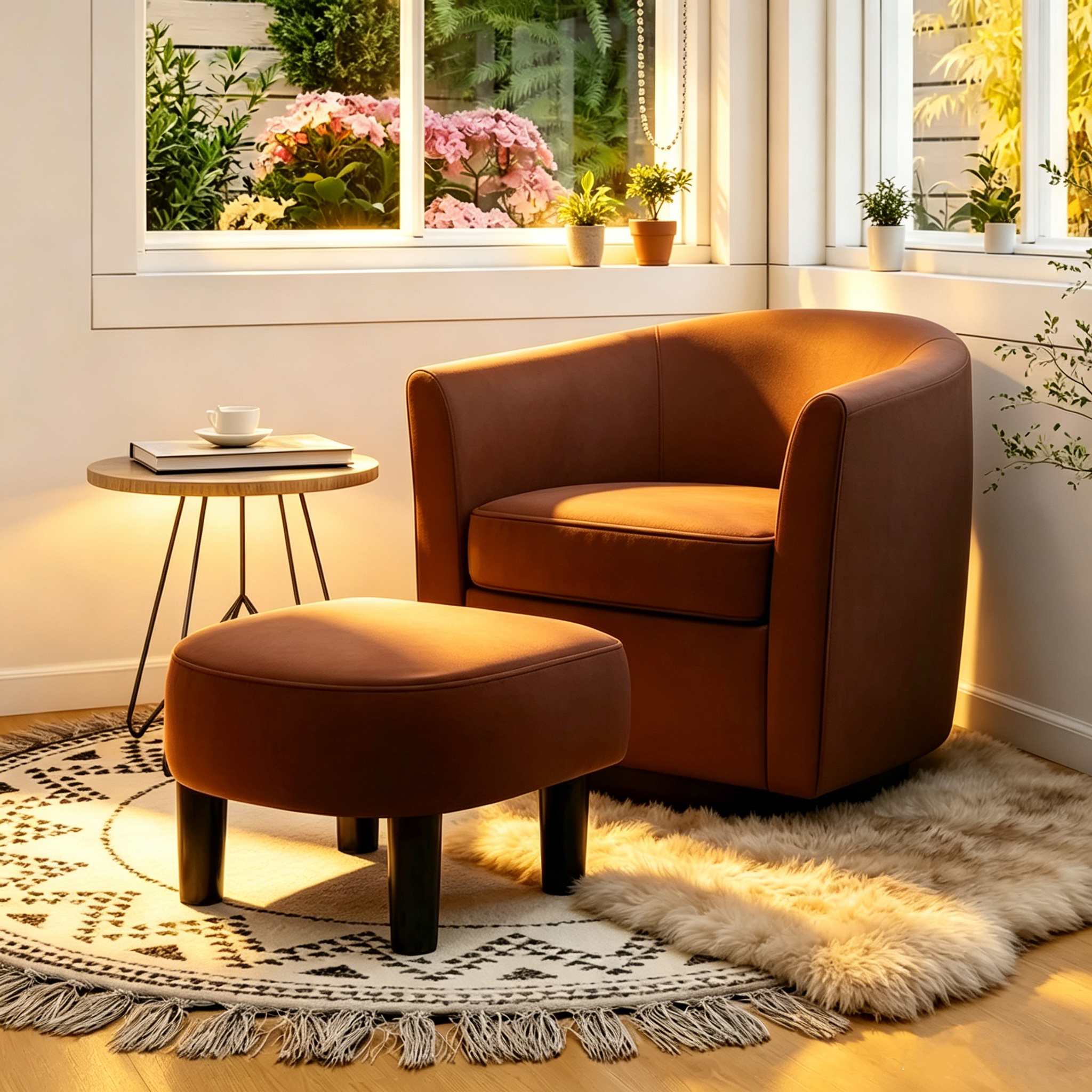 Fauteuil pivotant avec repose-pieds, dossier incurvé