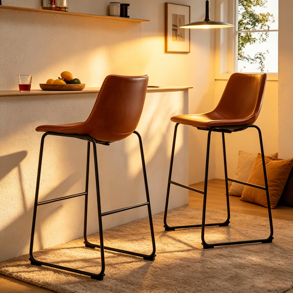 Tabourets de bar en cuir de 76 cm de hauteur de comptoir
