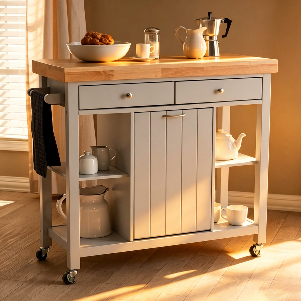 Desserte de cuisine en bois gris style ferme