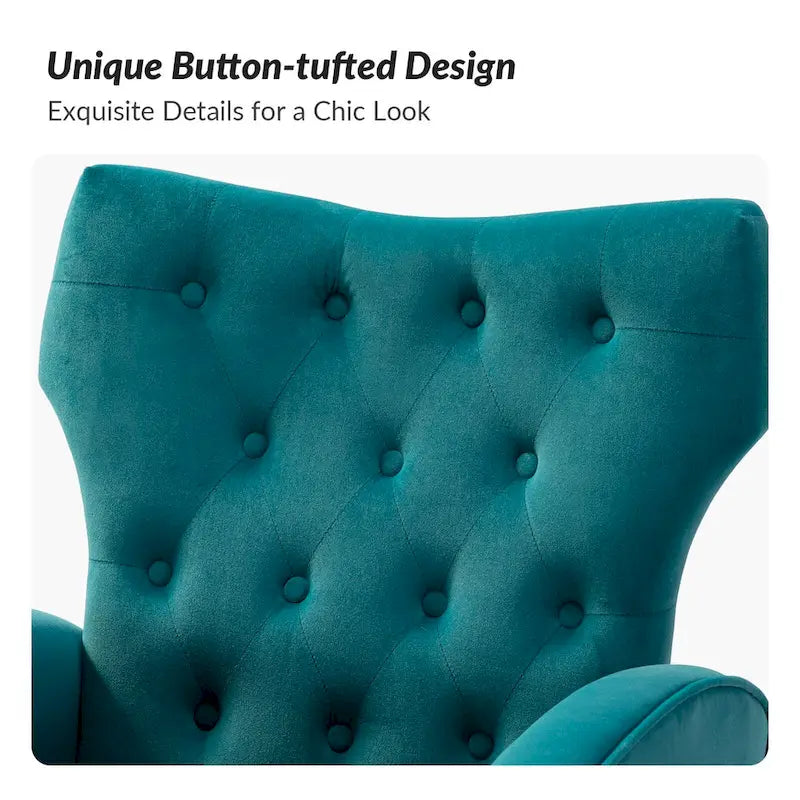 Fauteuil contemporain en velours capitonné à dossier haut avec pieds évasés en métal doré