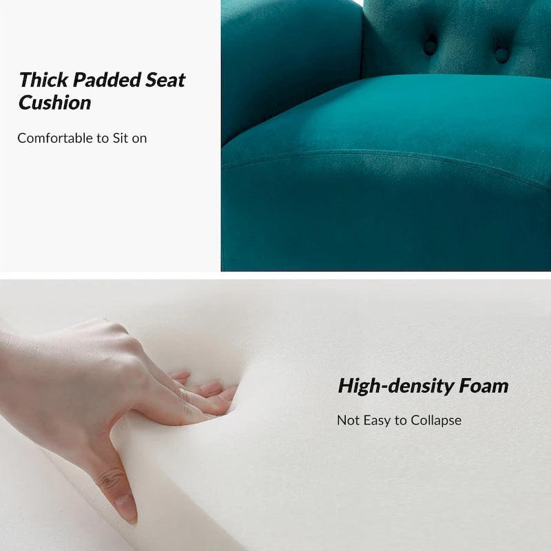 Fauteuil contemporain en velours capitonné à dossier haut avec pieds évasés en métal doré