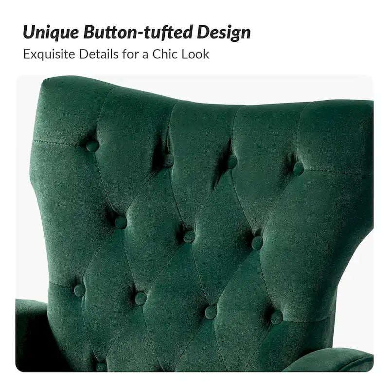 Fauteuil contemporain en velours capitonné à dossier haut avec pieds évasés en métal doré