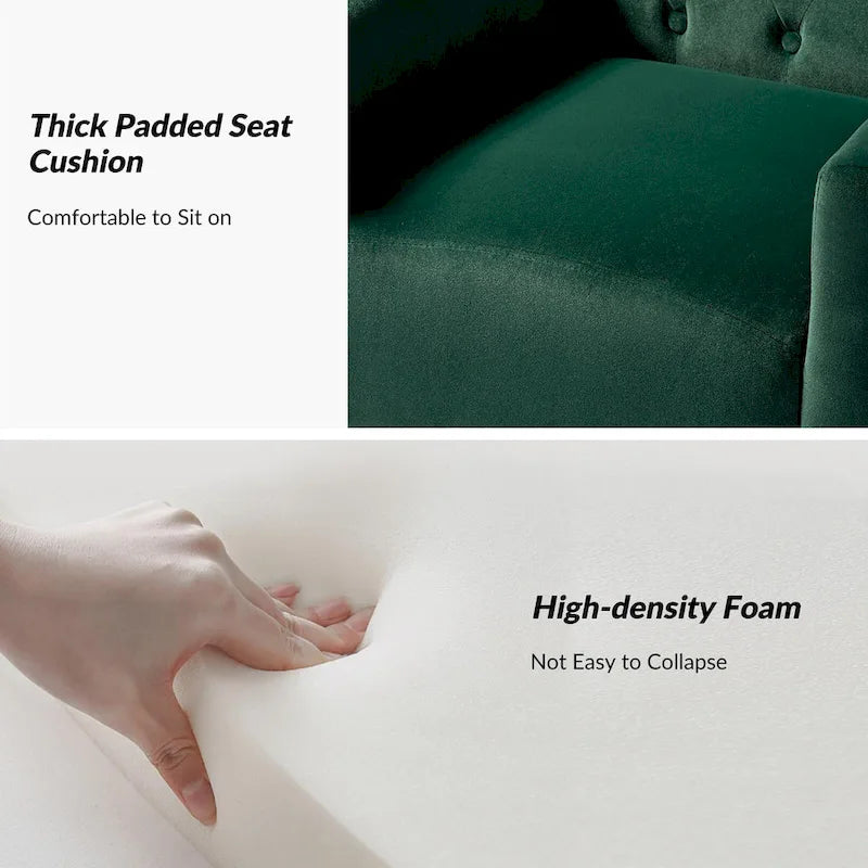 Fauteuil contemporain en velours capitonné à dossier haut avec pieds évasés en métal doré