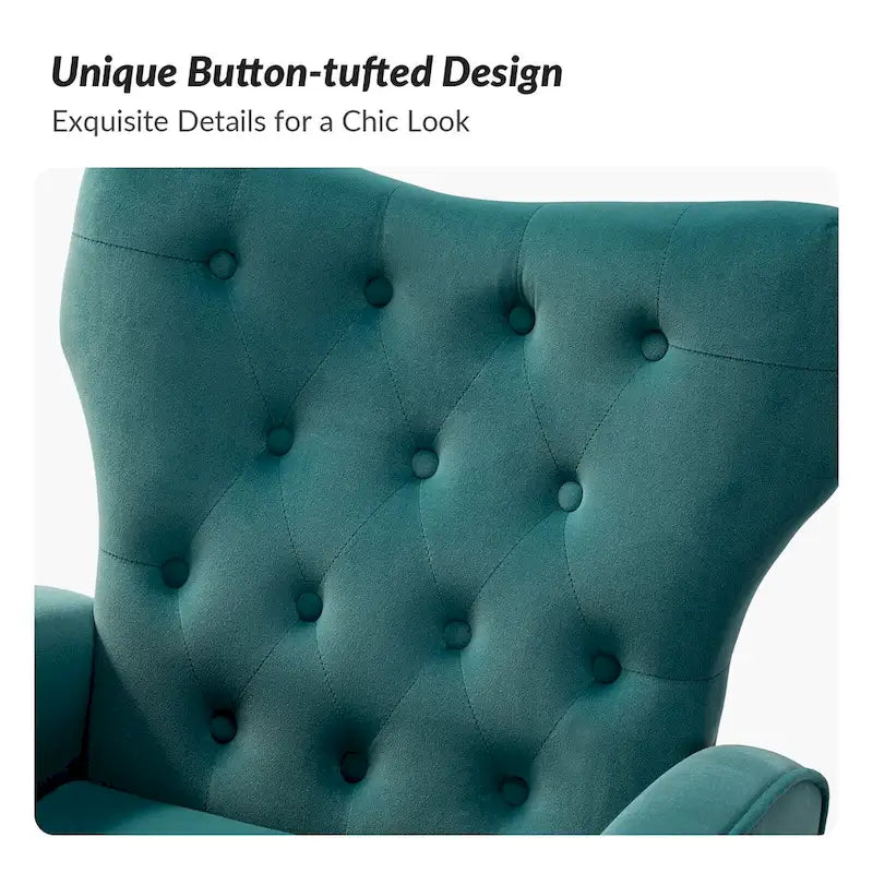 Fauteuil contemporain en velours capitonné à dossier haut avec pieds évasés en métal doré