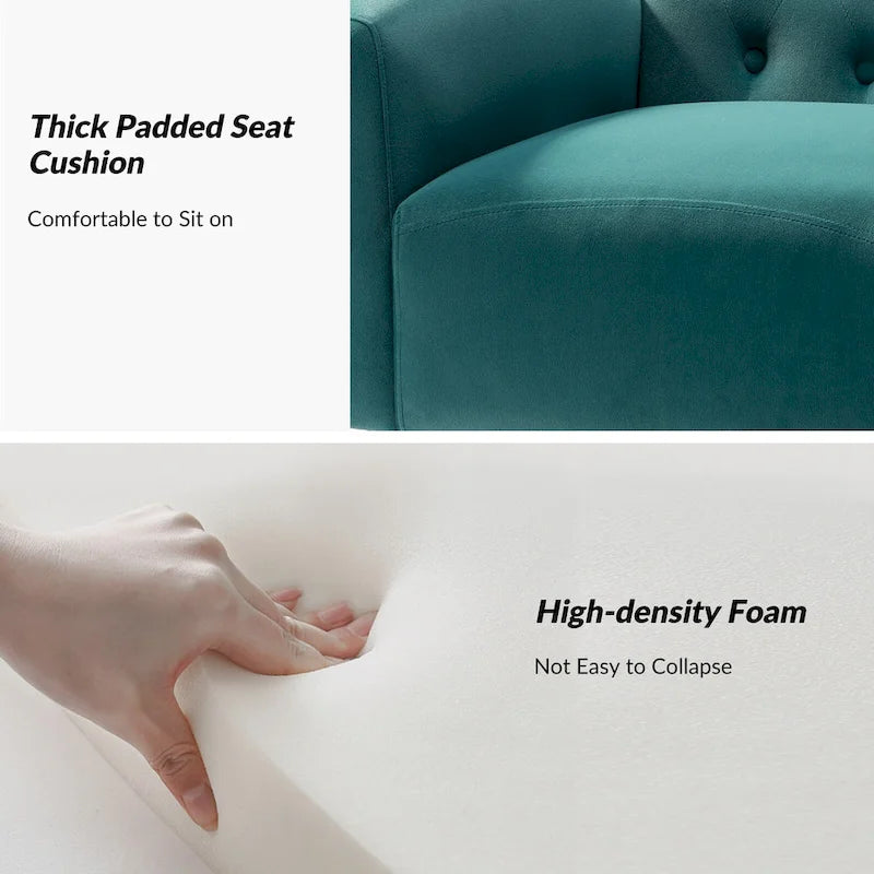 Fauteuil contemporain en velours capitonné à dossier haut avec pieds évasés en métal doré
